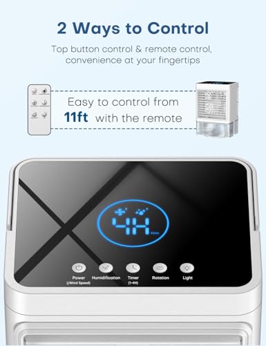 Personal Air Conditioner w/Remote & LED Screen, 90° Oscillation, 4H Timer, 7 Night Light, Large Tank for 7H Cooling, 2 Cool Mist & 3 Speed USB Portable Evaporative Air Cooler for Desk Office