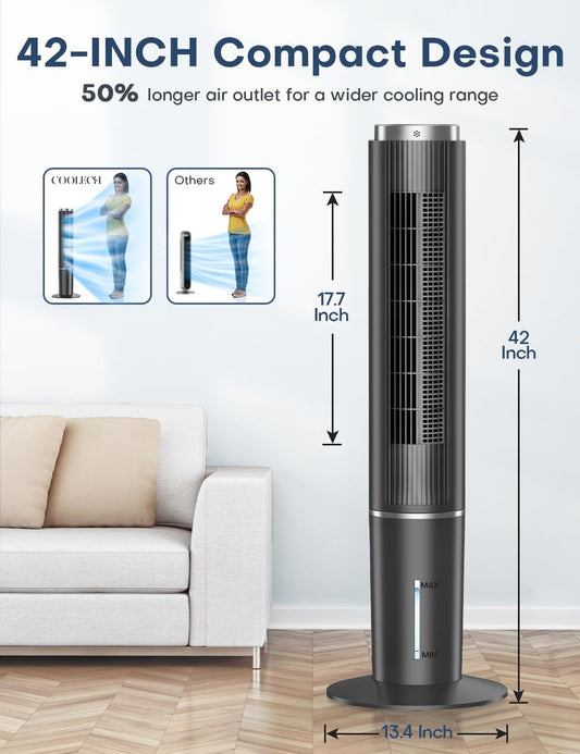 42 INCH Portable Air Conditioners w/LED Touch Screen, 4 Mode&3 Speed,1-Gal Tank for 15H Cooling Evaporative Air Cooler,12H Timer, No Hose No Window Needed, 90° Oscillating AC Unit for Bedroom