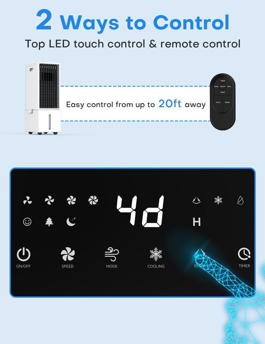 4-IN-1 Portable Air Conditioners w/3.2-Gal Tank for 24H Cooling, 4 Wind Speeds & 4 Modes, LED Touch Screen, Waterless Alert System & 12H Timer, Remote, Windowless Air Conditioner for Bedroom