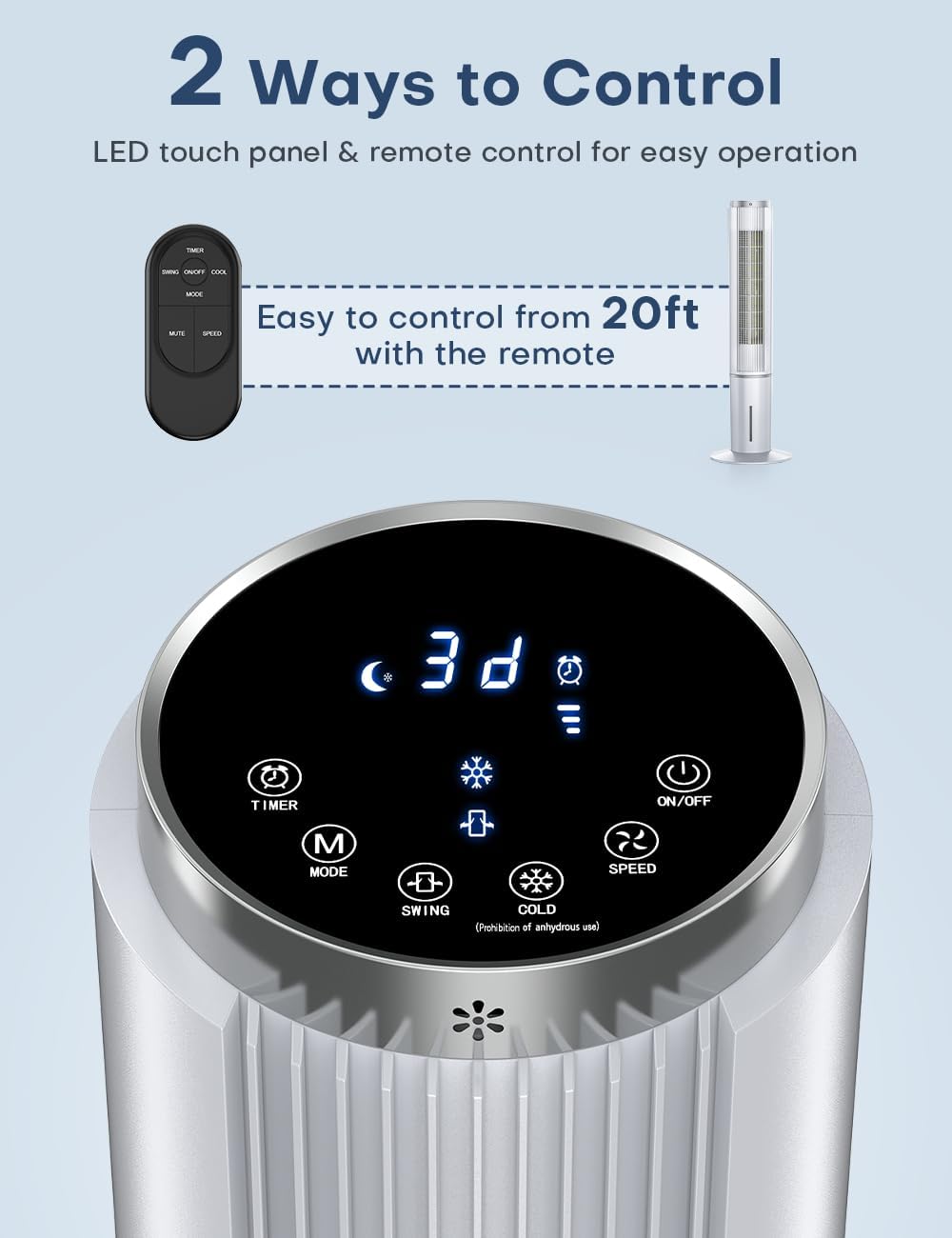 42 INCH Portable Air Conditioners w/Remote & LED Touch Screen, 4 Modes & 3 Speeds, 1-Gal Tank for 15H Cooling Evaporative Air Cooler, 12H Timer for Smart Auto-Off, 90ยฐ Oscillating Swamp Cooler