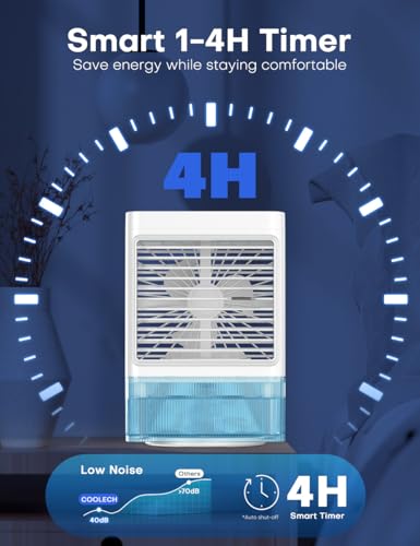 Personal Air Conditioner w/Remote & LED Screen, 90° Oscillation, 4H Timer, 7 Night Light, Large Tank for 7H Cooling, 2 Cool Mist & 3 Speed USB Portable Evaporative Air Cooler for Desk Office