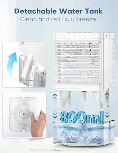 Personal Air Conditioner w/Remote & LED Screen, 90° Oscillation, 4H Timer, 7 Night Light, Large Tank for 7H Cooling, 2 Cool Mist & 3 Speed USB Portable Evaporative Air Cooler for Desk Office