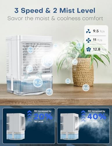 Personal Air Conditioner w/Remote & LED Screen, 90° Oscillation, 4H Timer, 7 Night Light, Large Tank for 7H Cooling, 2 Cool Mist & 3 Speed USB Portable Evaporative Air Cooler for Desk Office