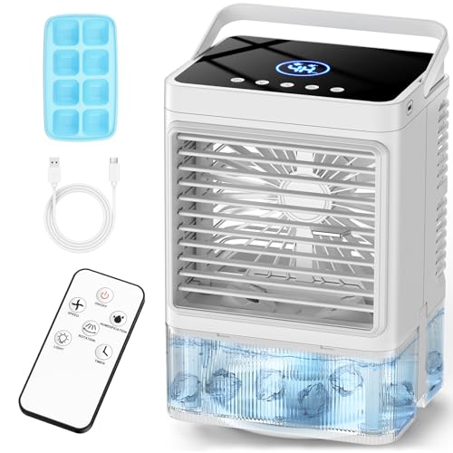 Personal Air Conditioner w/Remote & LED Screen, 90° Oscillation, 4H Timer, 7 Night Light, Large Tank for 7H Cooling, 2 Cool Mist & 3 Speed USB Portable Evaporative Air Cooler for Desk Office