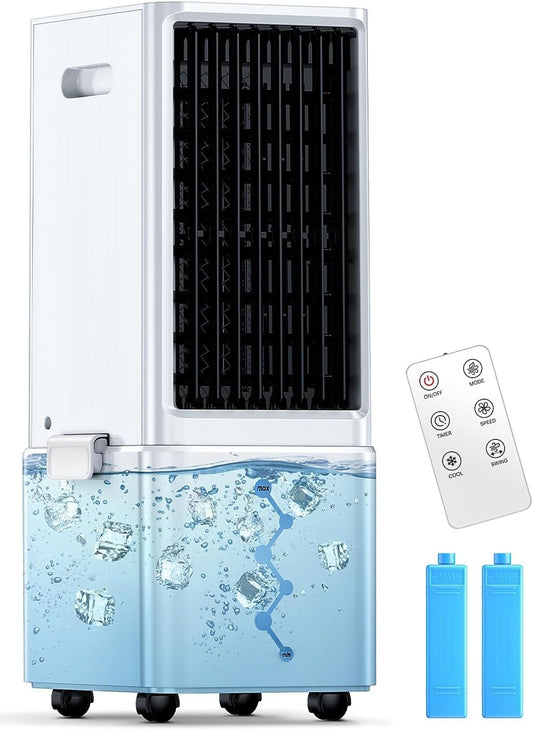 COOLECH Portable Air Conditioners with Remote, 4 Modes & 3 Speeds, Waterless Alert System & 2.4-Gal Tank, 20H Cooling, 12H Timer for Auto Off, 3-IN-1 Evaporative Air Cooler for Room Bedroom