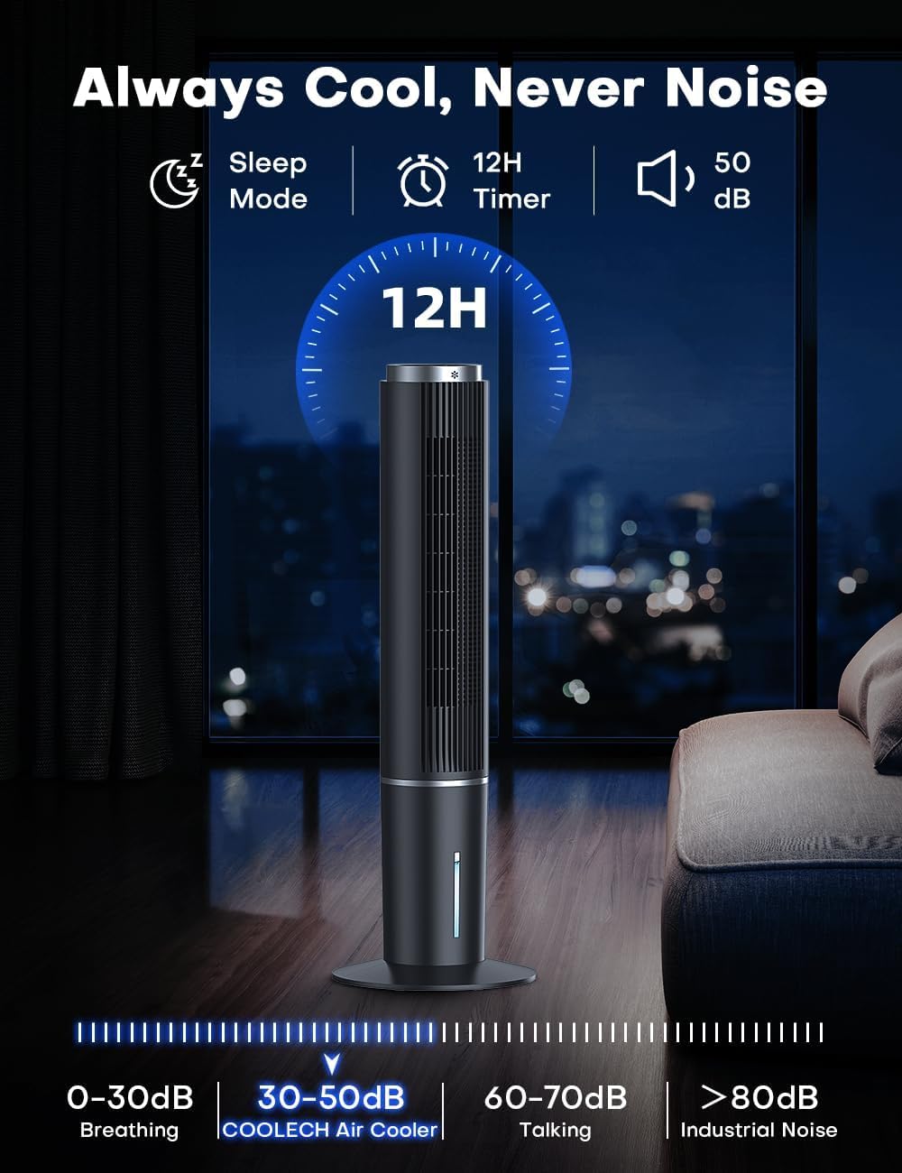 42 INCH Portable Air Conditioners w/LED Touch Screen, 4 Mode&3 Speed,1-Gal Tank for 15H Cooling Evaporative Air Cooler,12H Timer, No Hose No Window Needed, 90° Oscillating AC Unit for Bedroom
