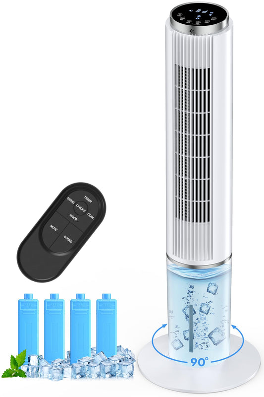 42 INCH Portable Air Conditioners w/Remote & LED Touch Screen, 4 Modes & 3 Speeds, 1-Gal Tank for 15H Cooling Evaporative Air Cooler, 12H Timer for Smart Auto-Off, 90° Oscillating Swamp Cooler