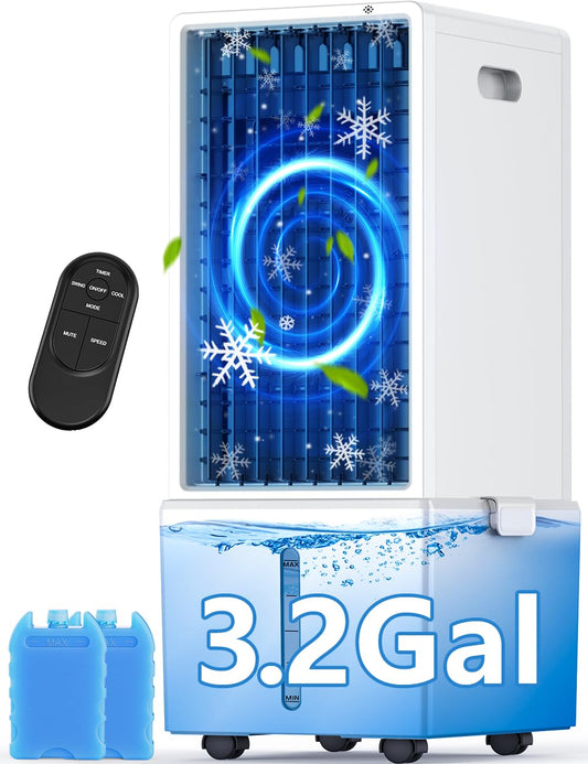 4-IN-1 Portable Air Conditioners w/3.2-Gal Tank for 24H Cooling, 4 Wind Speeds & 4 Modes, LED Touch Screen, Waterless Alert System & 12H Timer, Remote, Windowless Air Conditioner for Bedroom