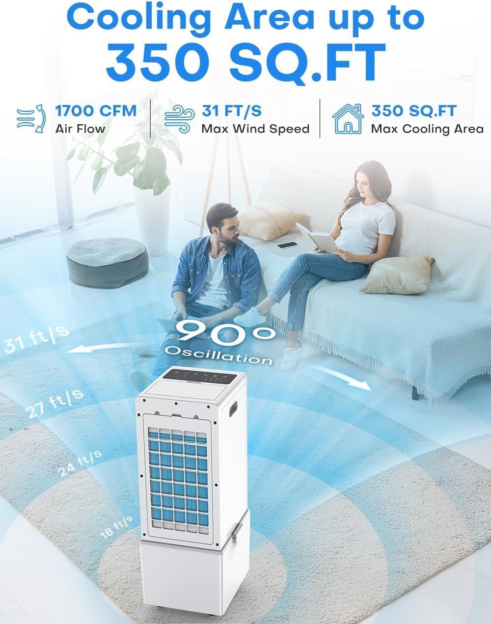 4-IN-1 Portable Air Conditioners w/3.2-Gal Tank for 24H Cooling, 4 Wind Speeds & 4 Modes, LED Touch Screen, Waterless Alert System & 12H Timer, Remote, Windowless Air Conditioner for Bedroom
