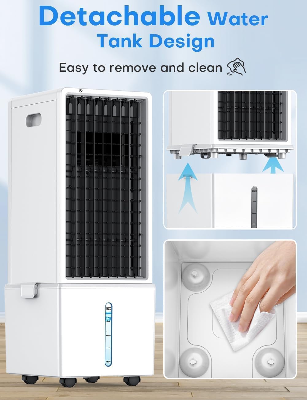 4-IN-1 Portable Air Conditioners w/3.2-Gal Tank for 24H Cooling, 4 Wind Speeds & 4 Modes, LED Touch Screen, Waterless Alert System & 12H Timer, Remote, Windowless Air Conditioner for Bedroom